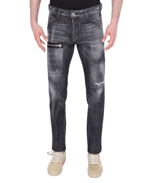Zip detail straight fit jeans