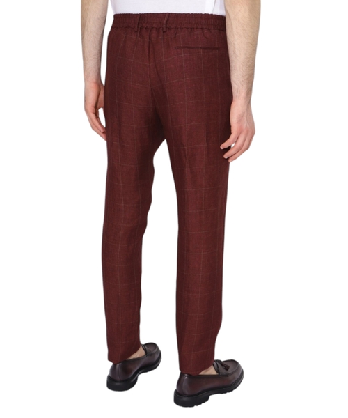Elastic waist checkered linen trousers #3