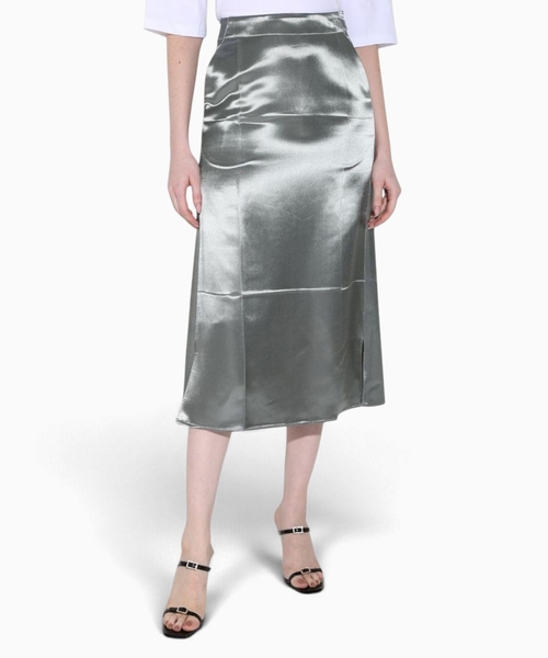 High-waist satin midi skirt