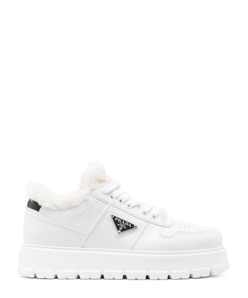 Fur detail leather sneakers