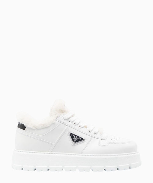 Fur detail leather sneakers