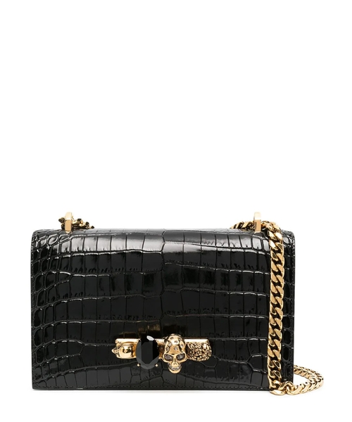 Crocodile pattern leather shoulder bag