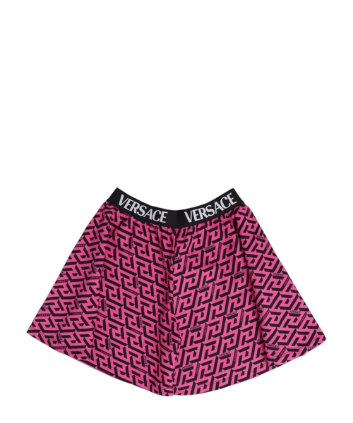 スカート VERSACE PRINTED CREPE SKIRT Versace Alphabet print silk twill pleated skirt