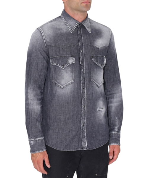 Long sleeve button fastening denim shirt