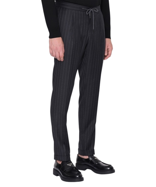 Полосатые брюки с завышенной талией