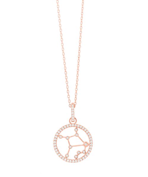 Brilyant daşlarla bəzədilmiş Qız bürcü ilə 18k çəhrayı qızıldan boyunbağı