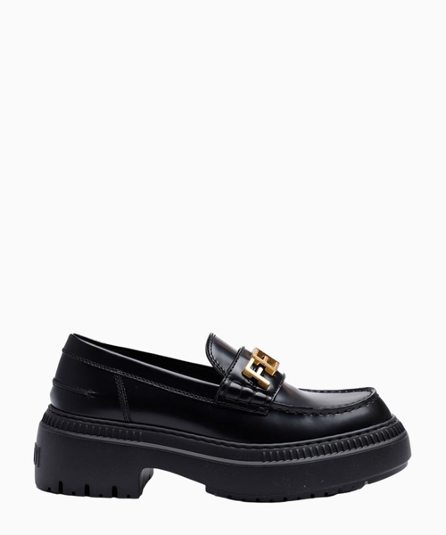 Leather loafers with metal logo detail