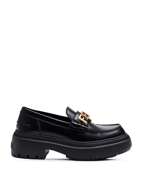 Leather loafers with metal logo detail