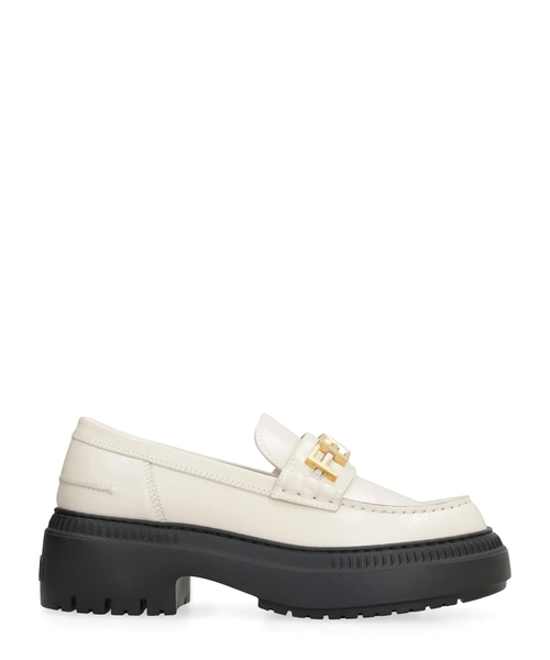 Leather loafers with metal logo detail