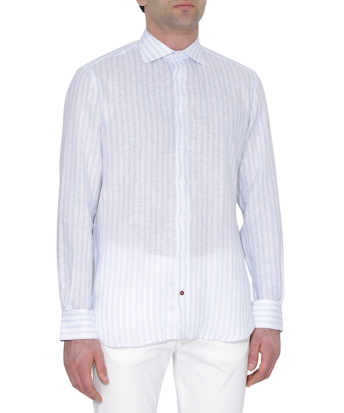 Zolaqlı printli kətan köynək