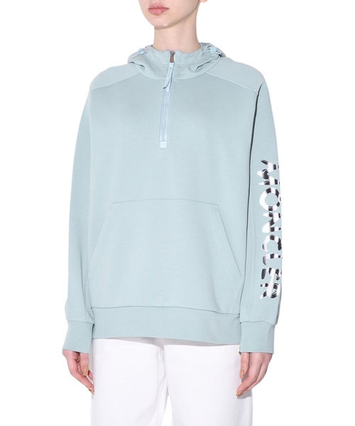 Logo printed zip-up neck hoodie