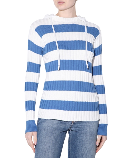 Stripe detailing knitted hoodie