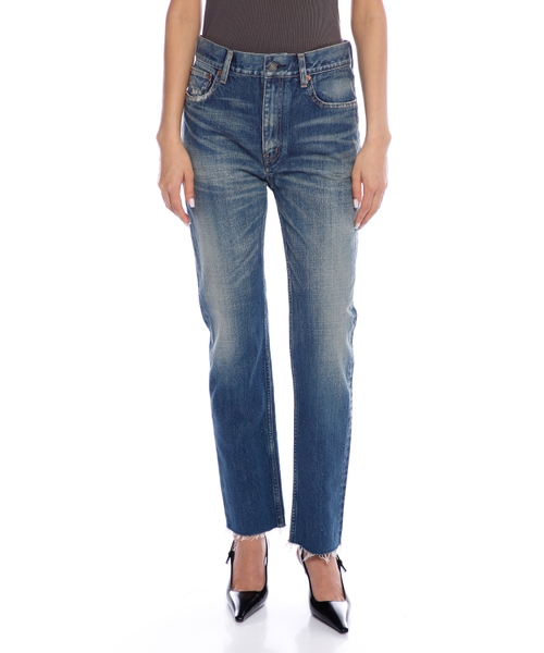 Hündürbel düz biçimli denim şalvar