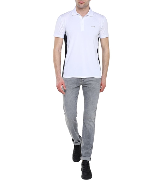 Button fastening polo with side stripe design