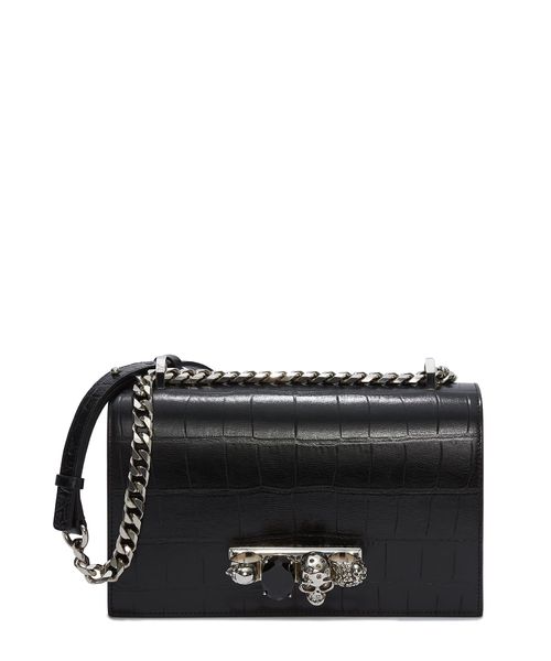 Crocodile pattern leather shoulder bag