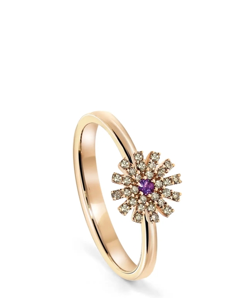 Amethyst and diamonds embellished flower shaped ring