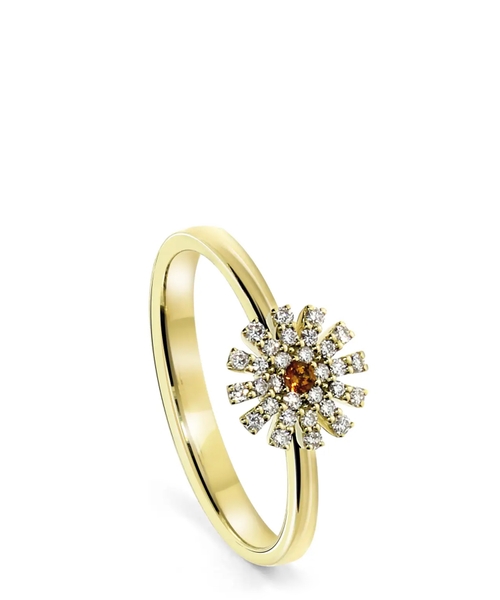 Citrine and diamonds embellished flower shaped ring