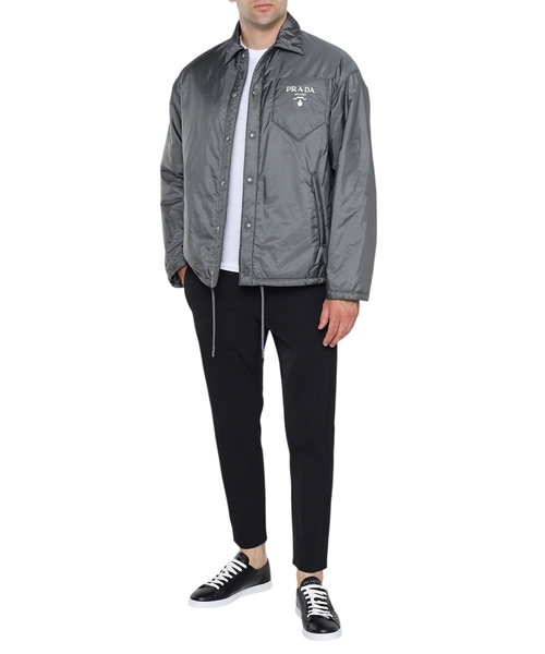 Nylon logo printed chest pocket detailed jacket