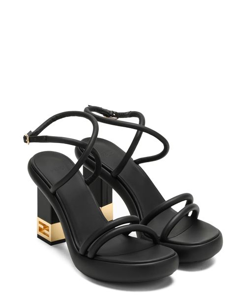 Baguette logo shaped heel sandals