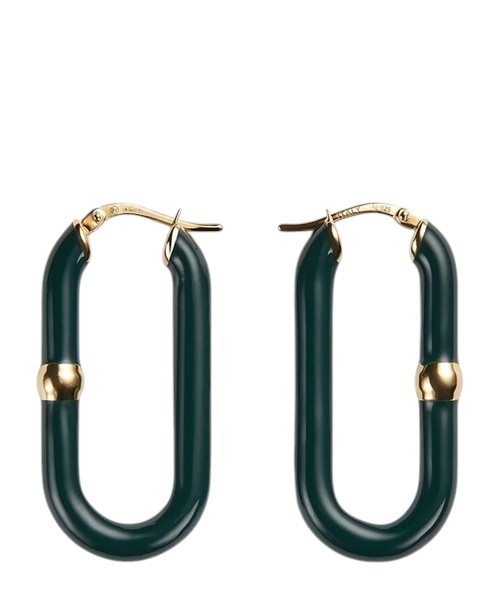 Hand-enameled 18k gold-finish sterling silver oval hoop earrings