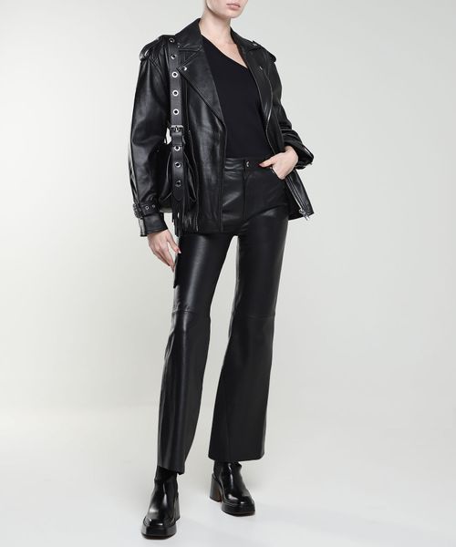 Flared leather trousers