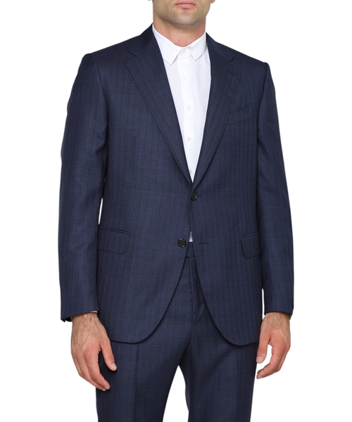 Düyməli bağlanma ilə zolaqlı yun kostyum