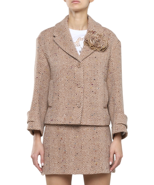 Шерстяное укороченное пальто с длинными рукавами