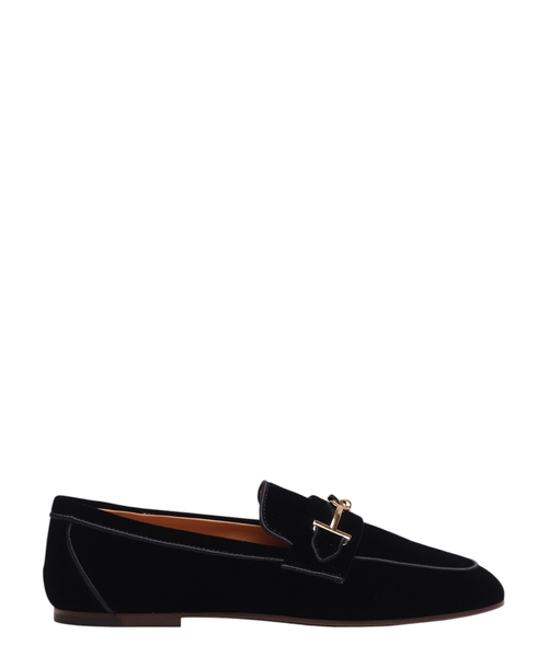 Suede loafers with metal buckle
