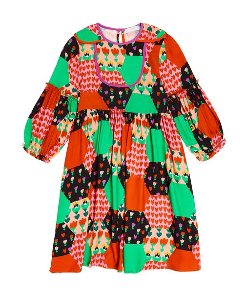 Multi printed long-sleeves dress