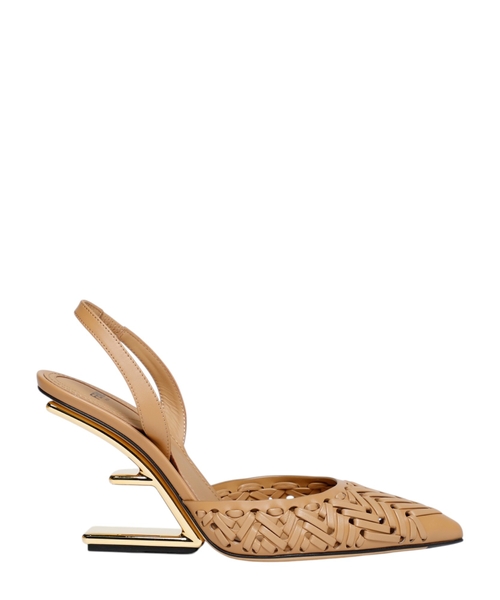 Leather high-heeled slingbacks