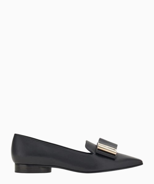 Logo detail bow trim leather ballet flat
