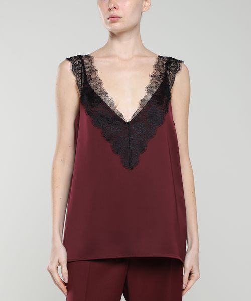 Sleeveless satin top with lace details Emporium