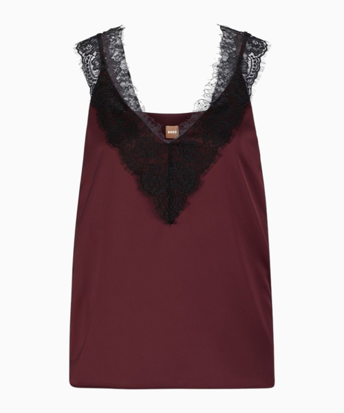 Güpür detallı qolsuz satin top