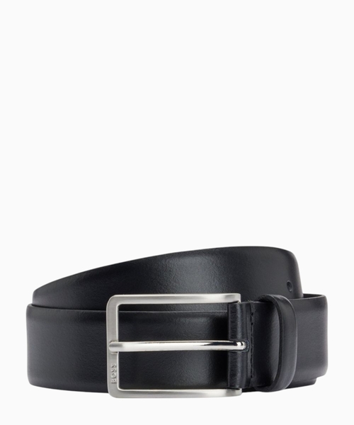 Italian-made leather belt with engraved-logo buckle