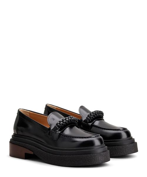 Braided strap detail leather loafers