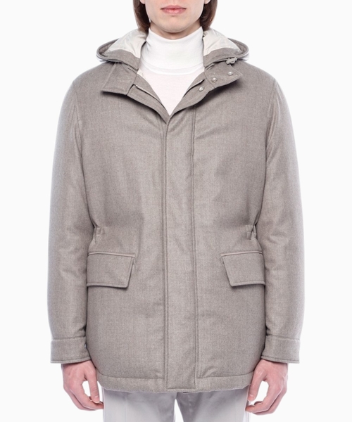 Long sleeve wool jacket with zip fastening