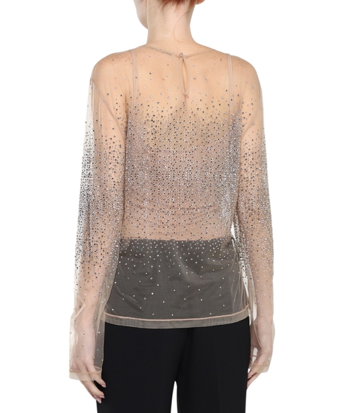 Semi-transparent long-sleeve top with crystals | Emporium