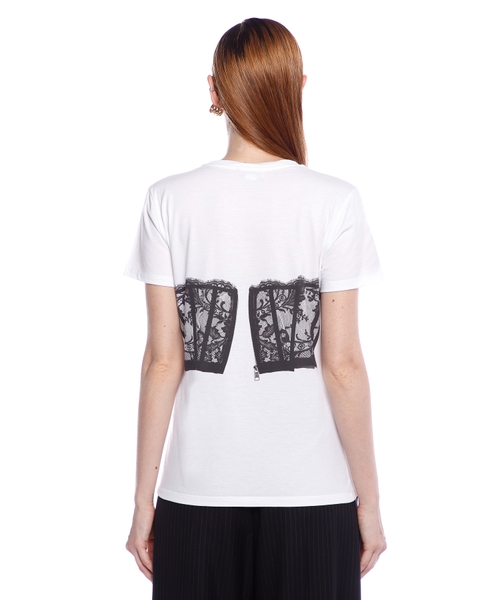 【ALEXANDER McQUEEN】ACE CORSET SHORT SLEEVE T SHIRT Luxury brands | Alexander McQueen Corset T-shirt | Drake Store