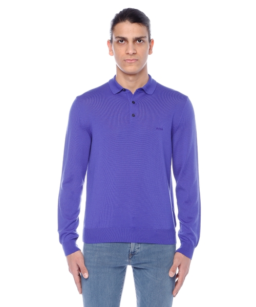 Long sleeve wool polo with classic collar