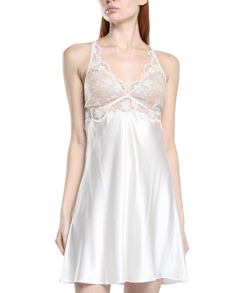 Sleeveless peignoir with lace trim