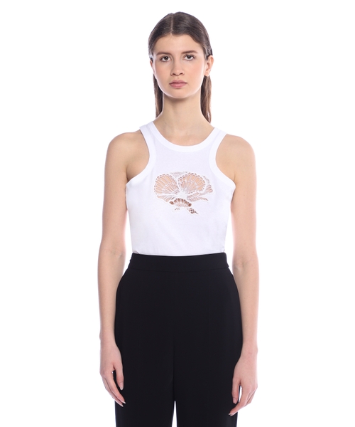 Sleveless top with openwork pattern