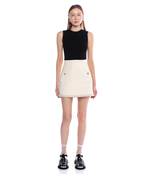 Sandro Tweed Mini Skirt ツイードミニスカート Mini tweed pleated skirt white / beige For Women | Sandro Paris