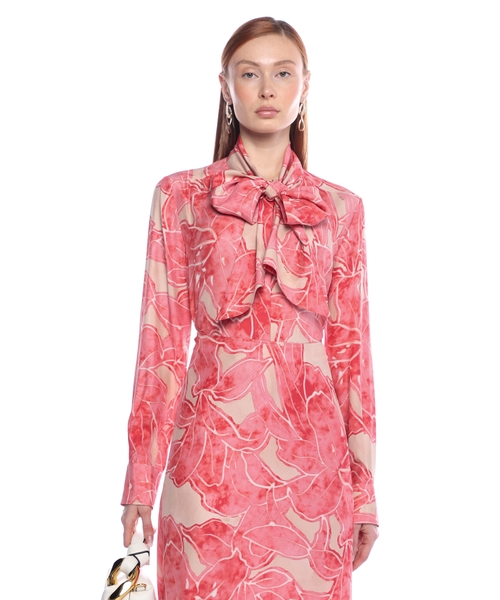 Printli uzunqol bant detallı köynək