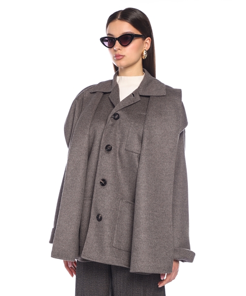 【BOTTEGA VENETA】Dark Grey Wool Oversize Coat Wool coat with classic collar | Emporium