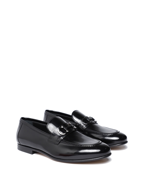 Salvatore Ferragamo Black Leather Loafers with Metal Detail Salvatore Ferragamo Black Leather Cesaro Loafers Size 36.5  main image 4