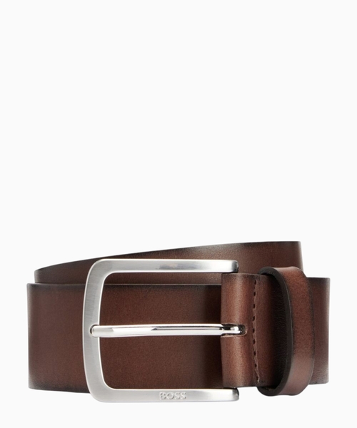 Italian-leather belt with logo-engraved buckle