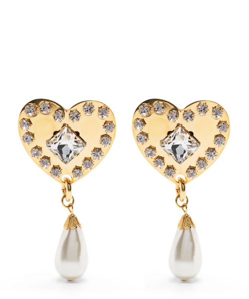 Kristal və mirvari ilə ürək formalı sırğalar