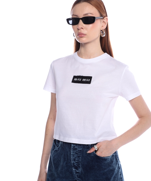 エムミーエメ Logo embroidered short t-shirt 白 Logo embroidered short sleeve T-shirt | Emporium