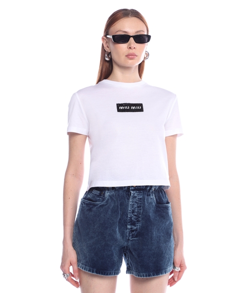 エムミーエメ Logo embroidered short t-shirt 白 M me eme／Logo embroidered short t-shirt (eme10348) | All