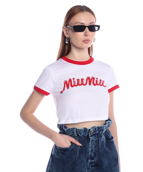 Logo printed short sleeve crop T-shirt | Emporium
